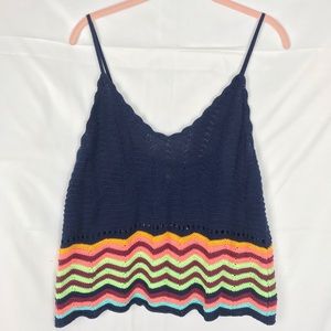 Mossimo Blue/Multi-Color Crochet Top LRG